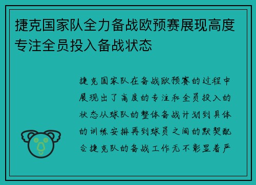 捷克国家队全力备战欧预赛展现高度专注全员投入备战状态